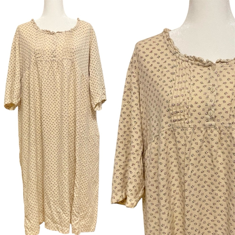 Vintage April Cornell (2X) Ditsy Floral Cream Nightgown